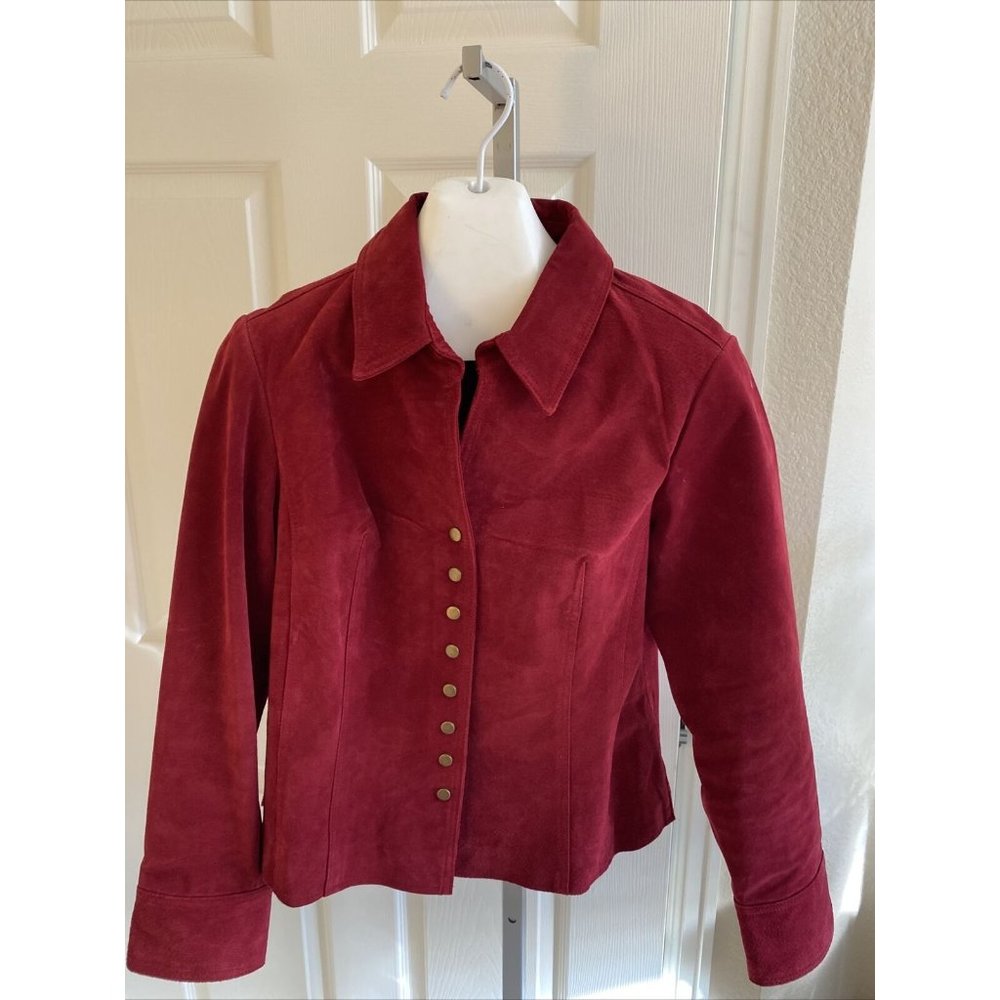 Coldwater Creek Burgundy Red Suede Leather Jacket Blazer Womens Sz L Snap Front